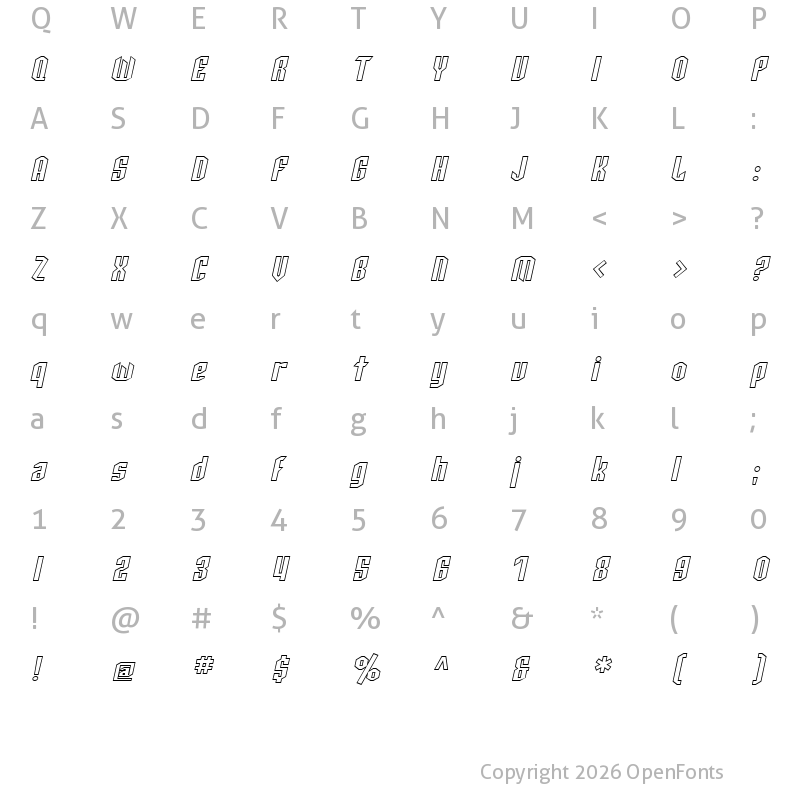 Character Map of SF Archery Black Outline Oblique