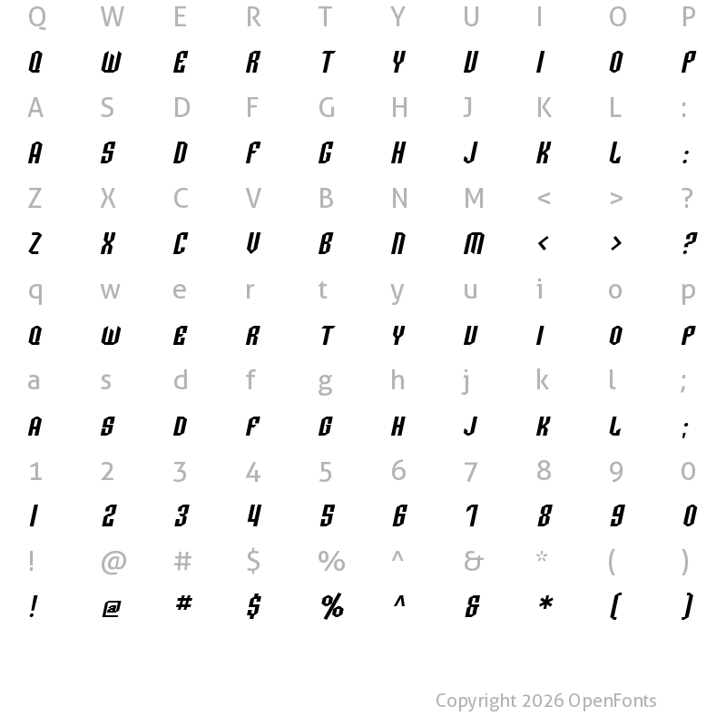 Character Map of SF Archery Black SC Oblique