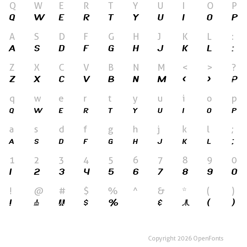Character Map of SF Atarian System Extended Italic