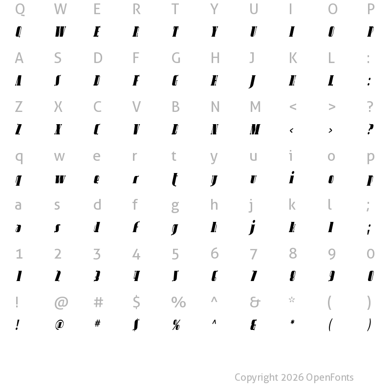 Character Map of SF Avondale Cond Italic