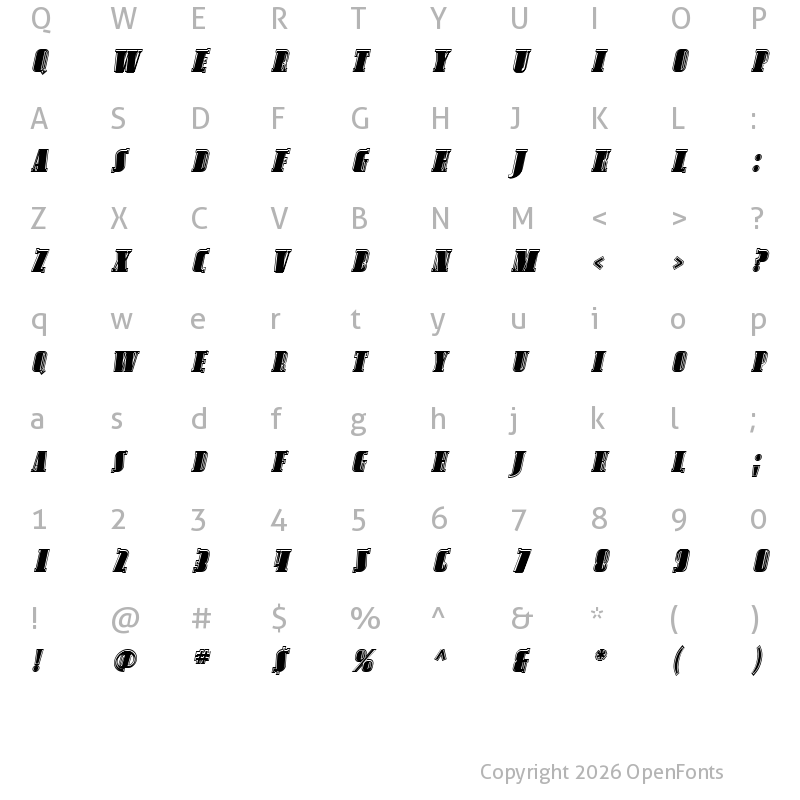 Character Map of SF Avondale SC Inline Italic