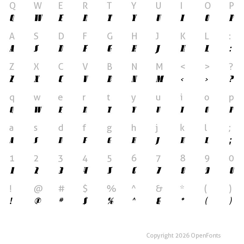 Character Map of SF Avondale SC Italic