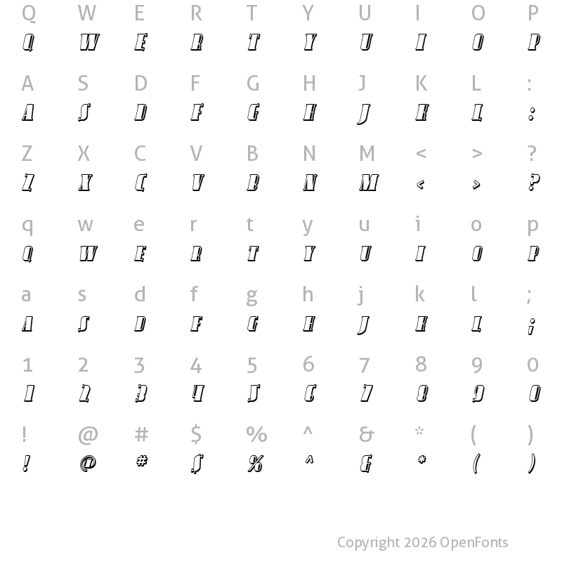 Character Map of SF Avondale SC Shaded Italic