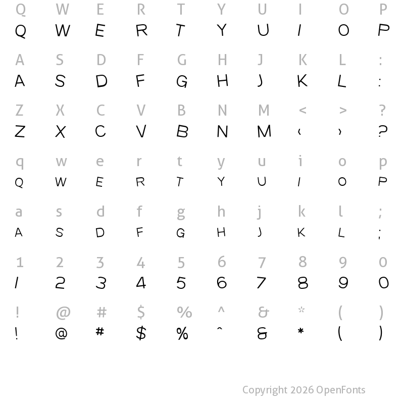 Character Map of SF Beaverton SC Light