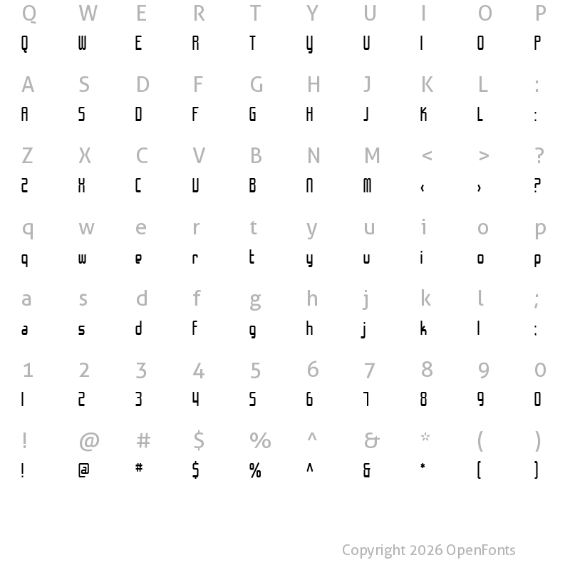 Character Map of SF Chrome Fenders Condensed Regular