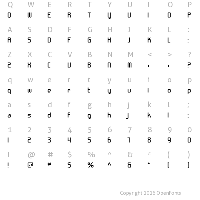 Character Map of SF Chrome Fenders Extended Regular