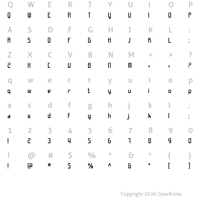 Character Map of SF Chrome Fenders Regular