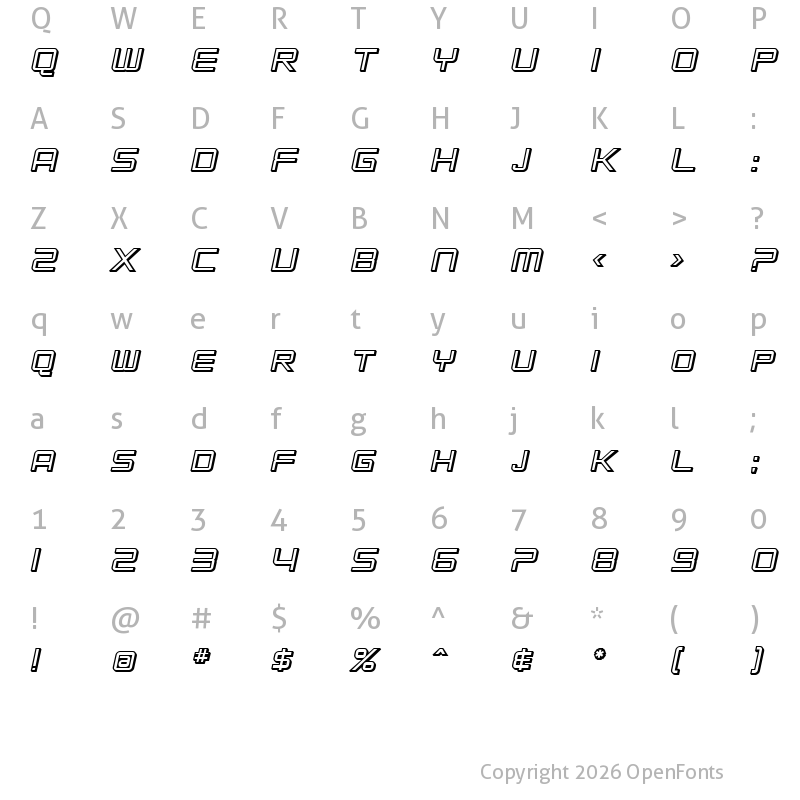 Character Map of SF Chromium 24 SC Bold Oblique