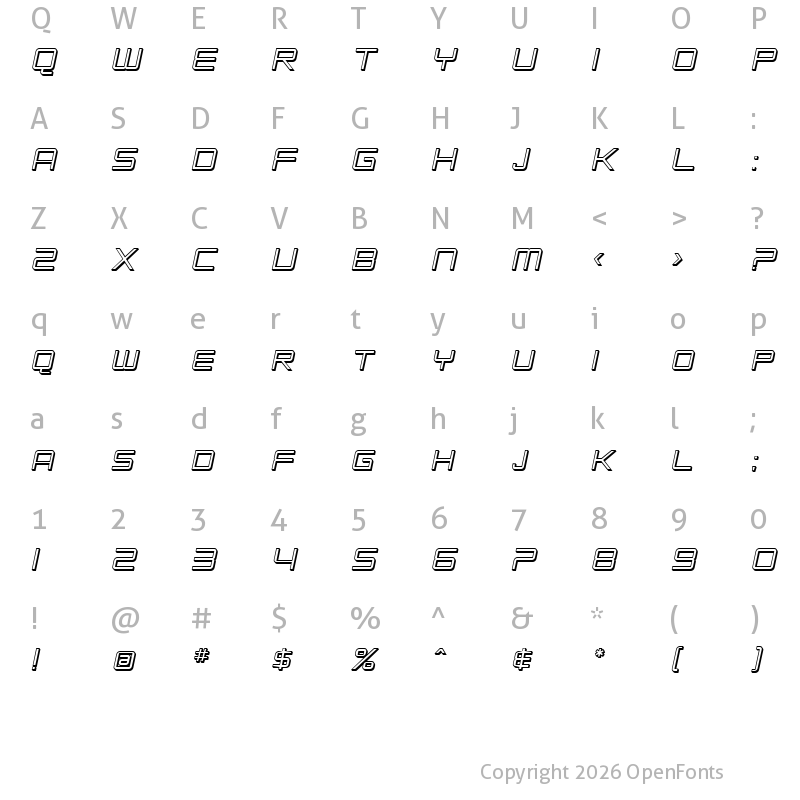 Character Map of SF Chromium 24 SC Oblique