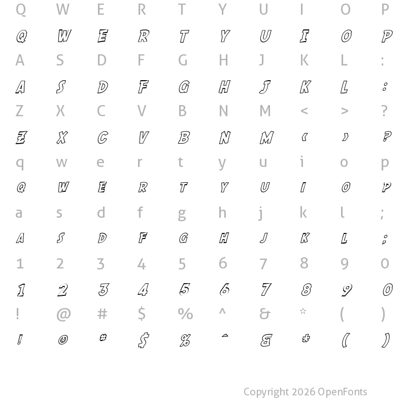 Character Map of SF Comic Script Outline Regular