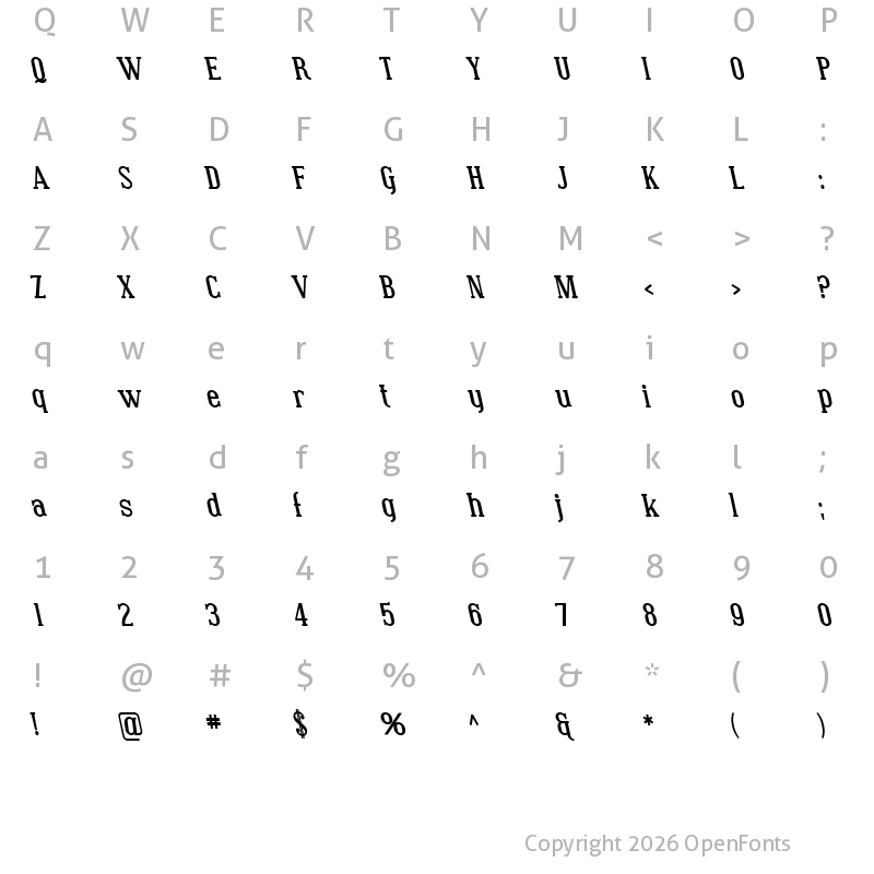 Character Map of SF Covington Rev Bold Italic