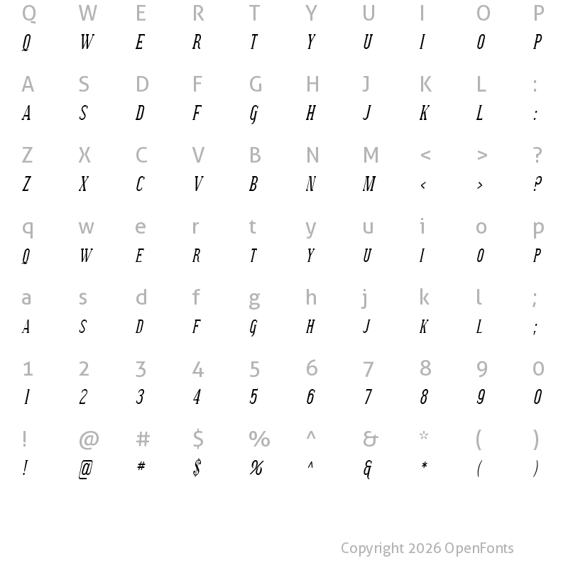 Character Map of SF Covington SC Cond Italic