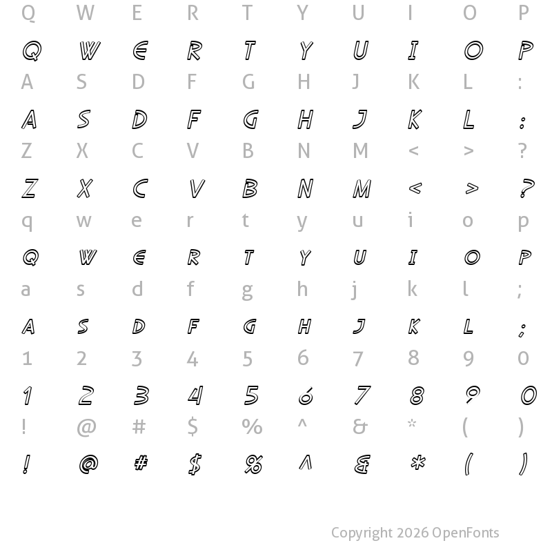 Character Map of SF Diego Sans Outline Oblique