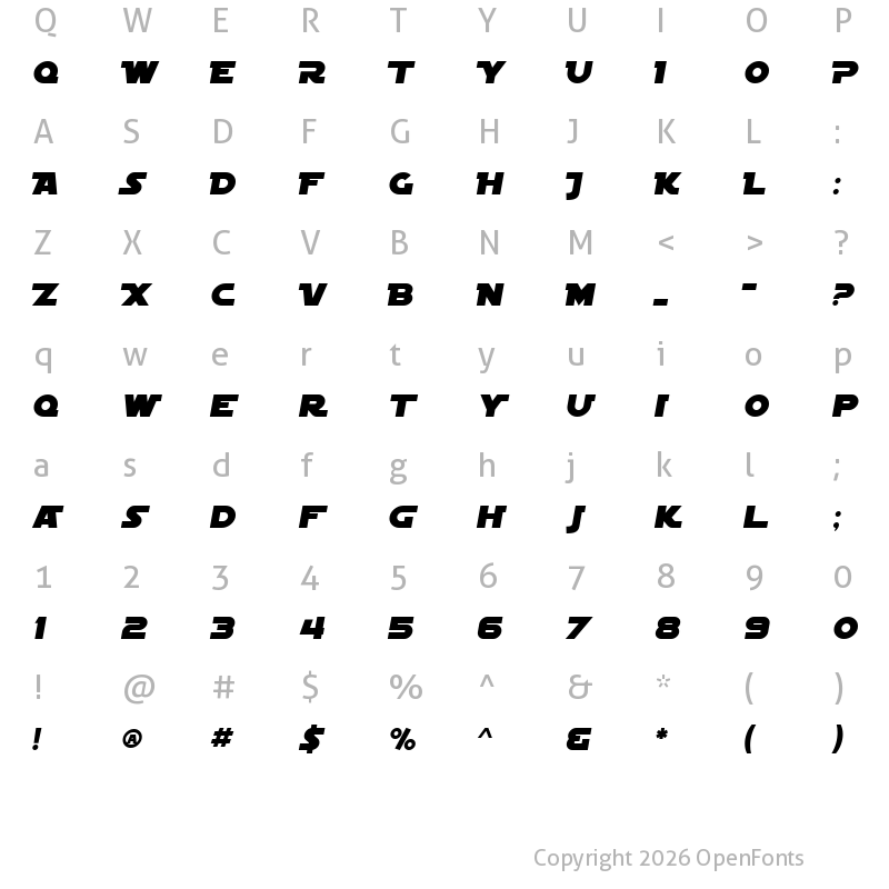 Character Map of SF Distant Galaxy Alternate Italic