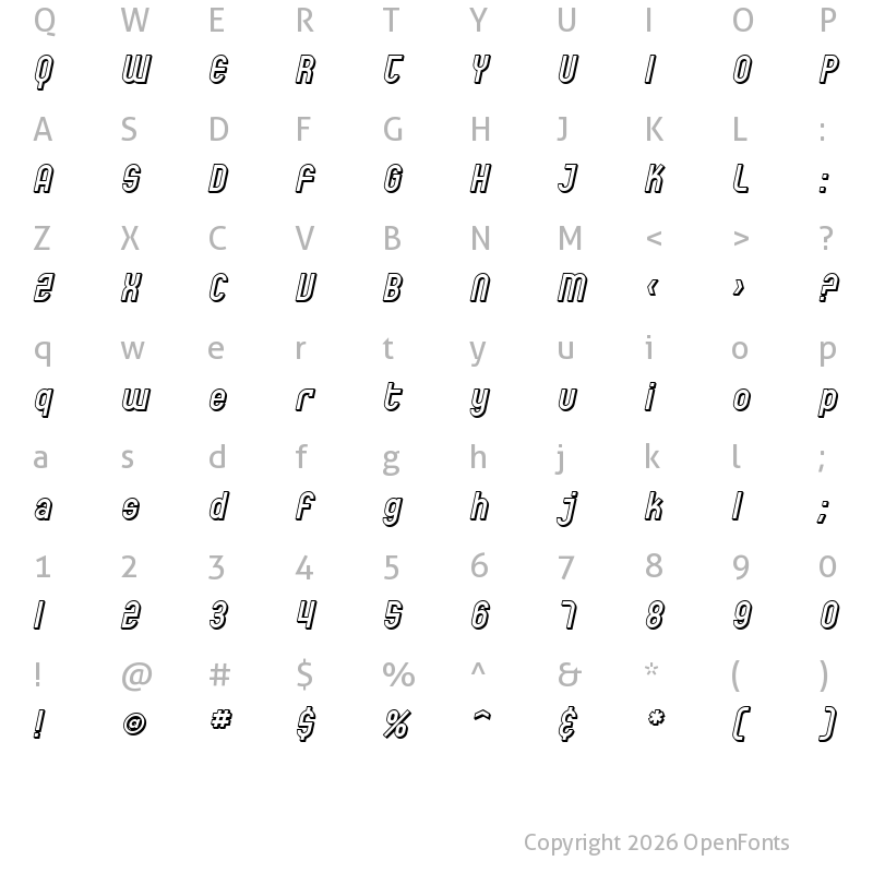 Character Map of SF Eccentric Opus Shaded Oblique