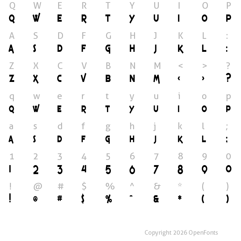 Character Map of SF Espresso Shack Condensed Bold