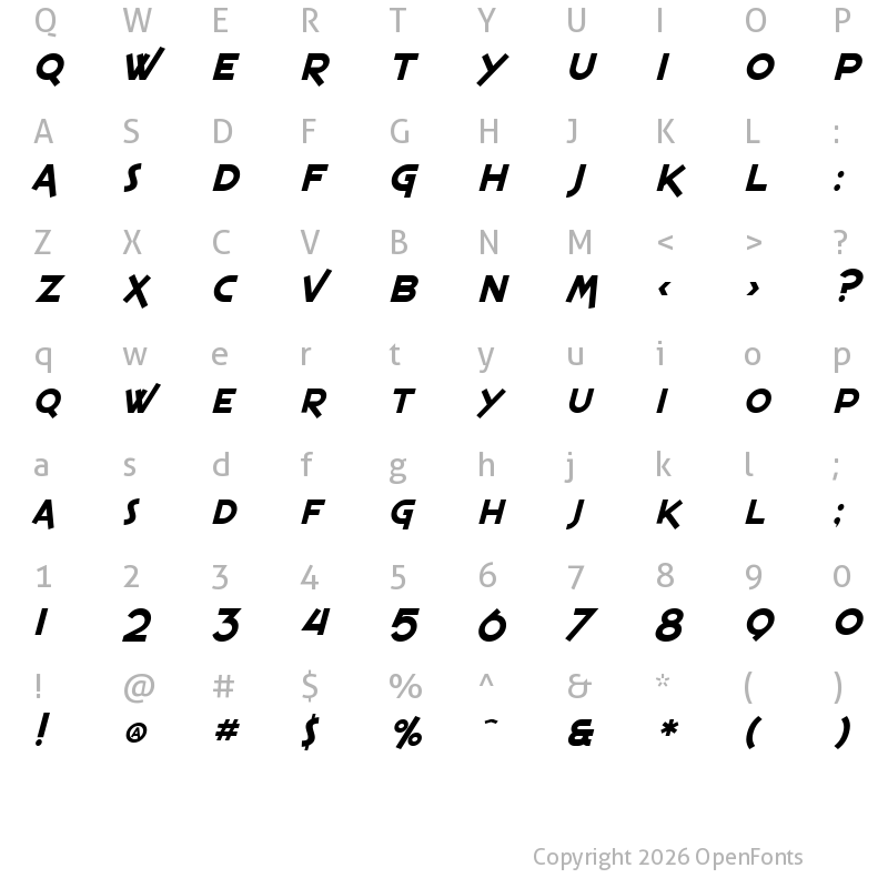 Character Map of SF Espresso Shack Italic