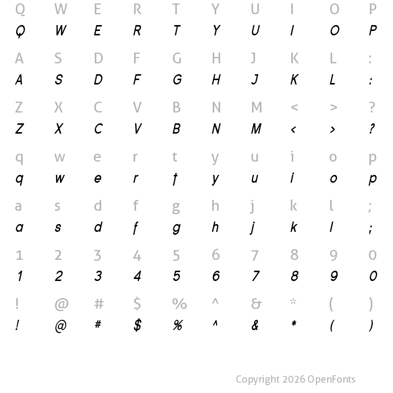 Character Map of SF Florencesans Cond Bold Italic