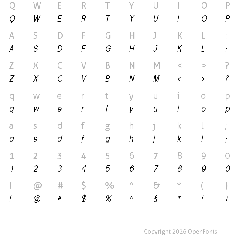 Character Map of SF Florencesans Cond Italic