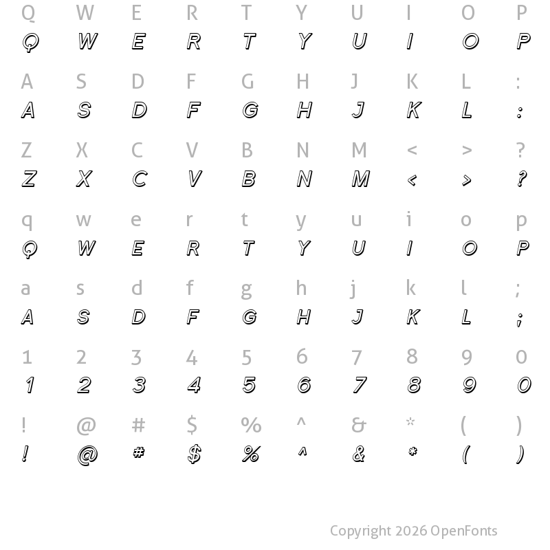 Character Map of SF Florencesans SC Shaded Italic