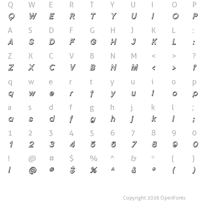 Character Map of SF Florencesans Shaded Italic