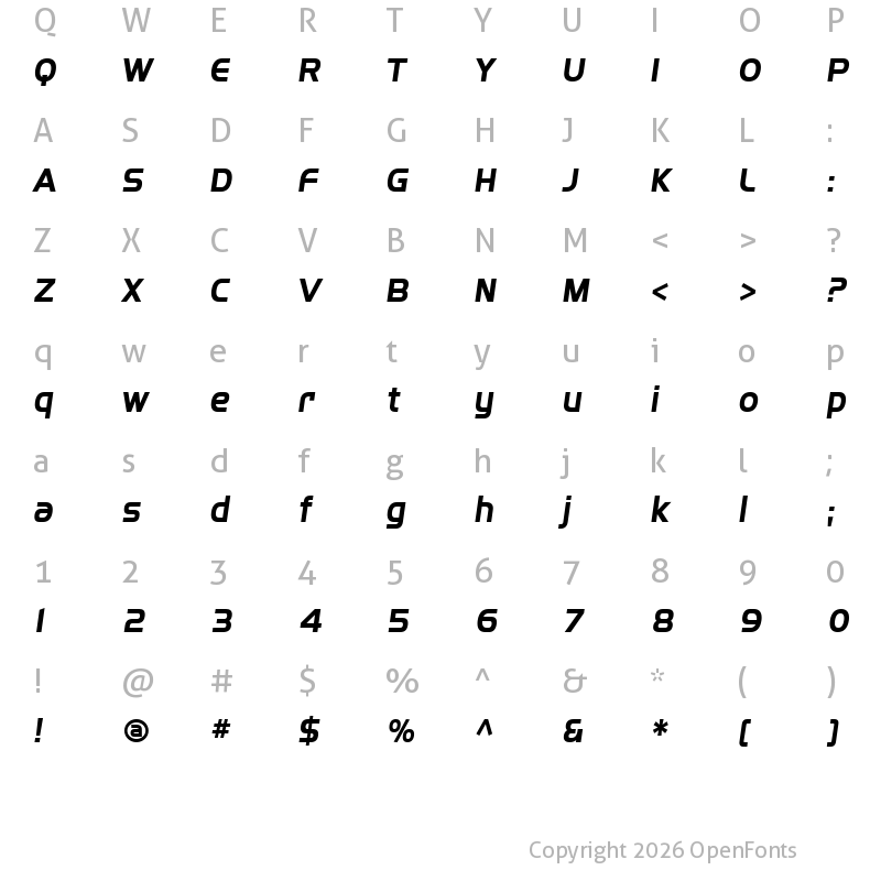 Character Map of SF Fourche Bold Italic