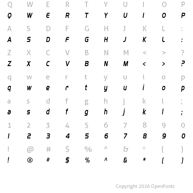 Character Map of SF Fourche Condensed Italic