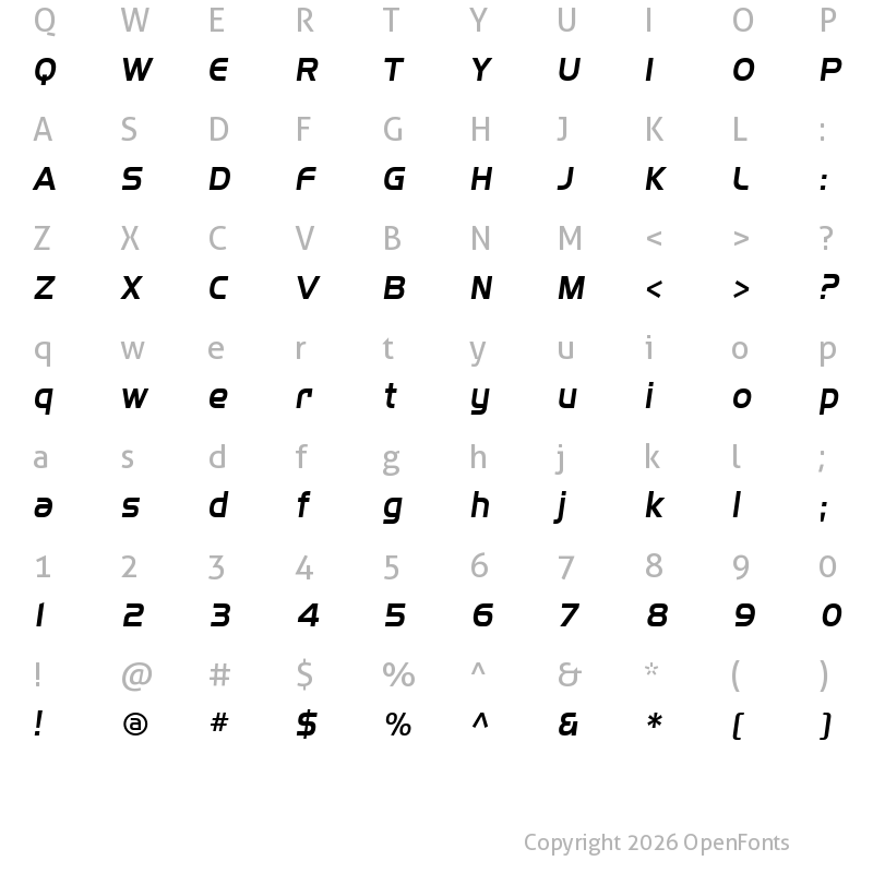 Character Map of SF Fourche Italic