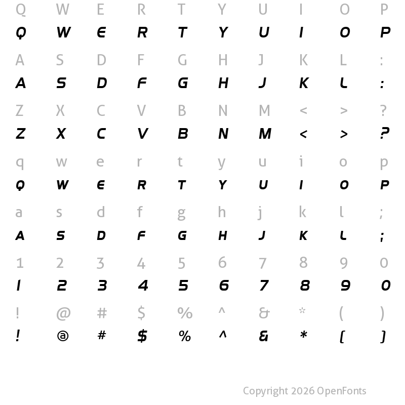 Character Map of SF Fourche SC Italic