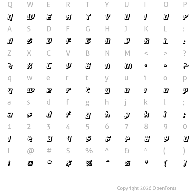 Character Map of SF Funk Master Oblique