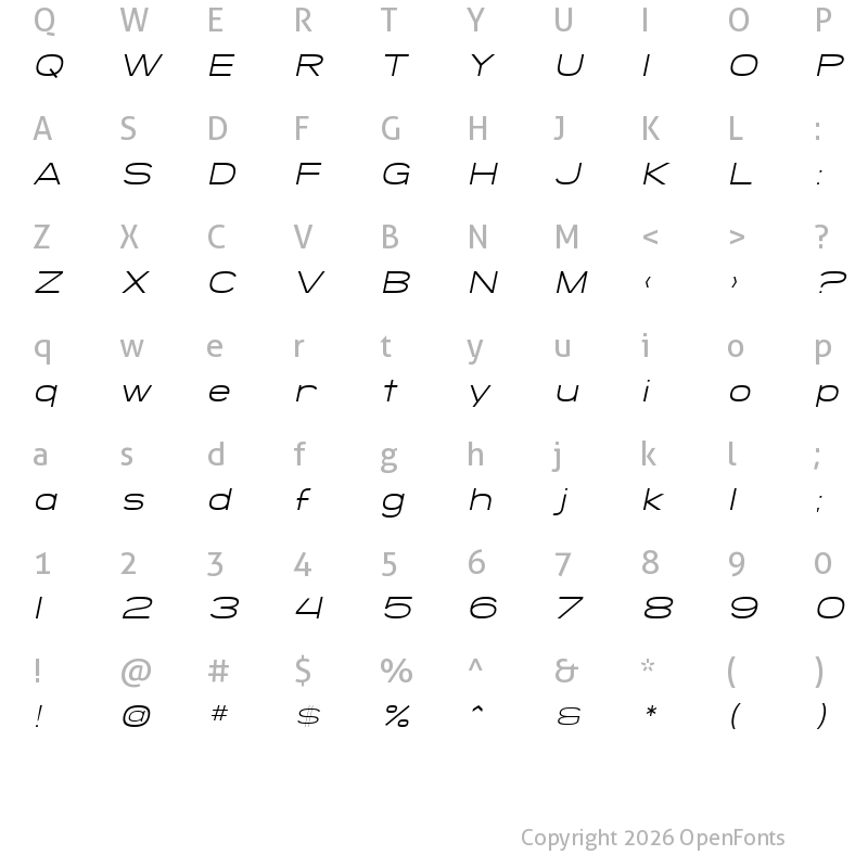 Character Map of SF Grandezza Light Oblique