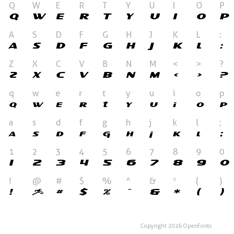 Character Map of SF Intellivised Extended Italic