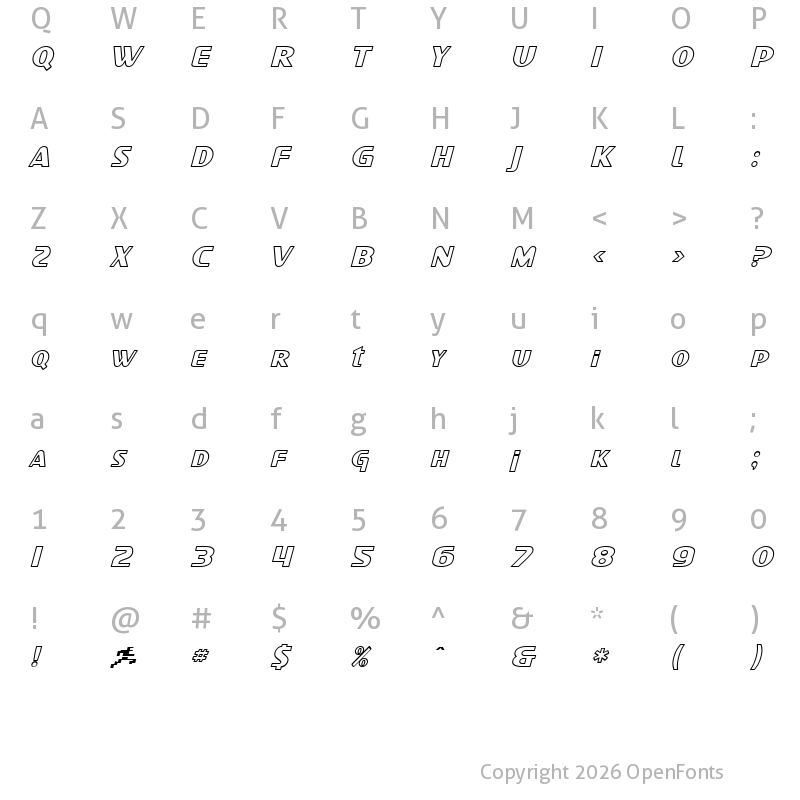 Character Map of SF Intellivised Outline Italic