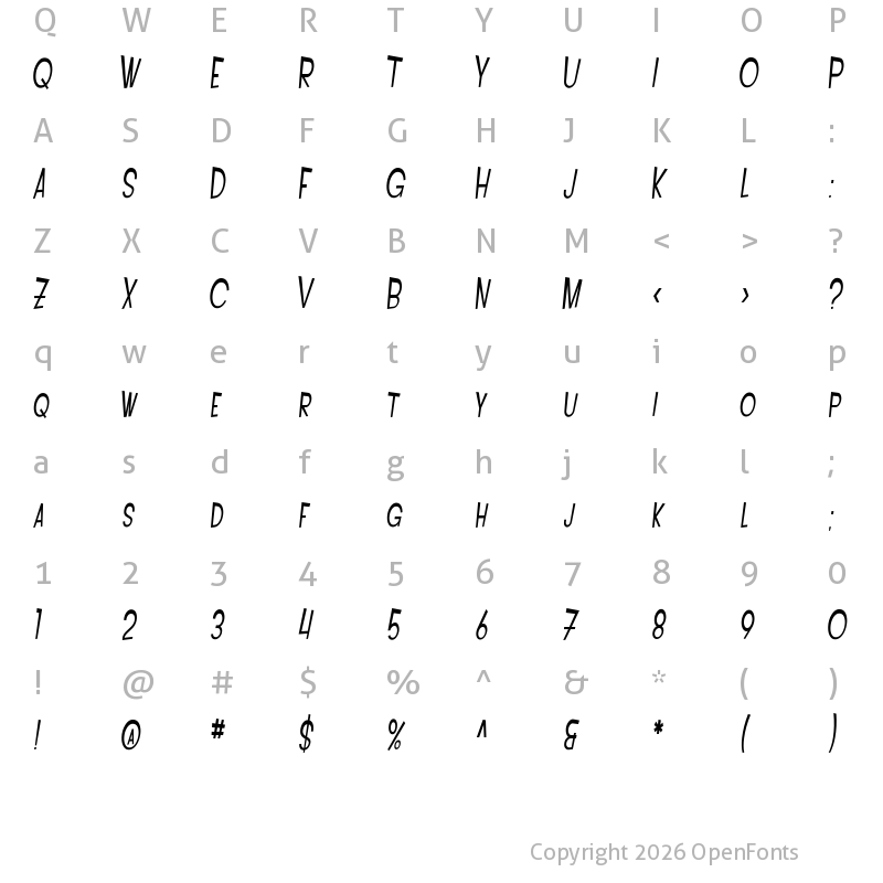 Character Map of SF Intoxicated Blues Oblique