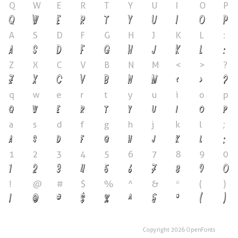 Character Map of SF Intoxicated Blues Shaded Oblique