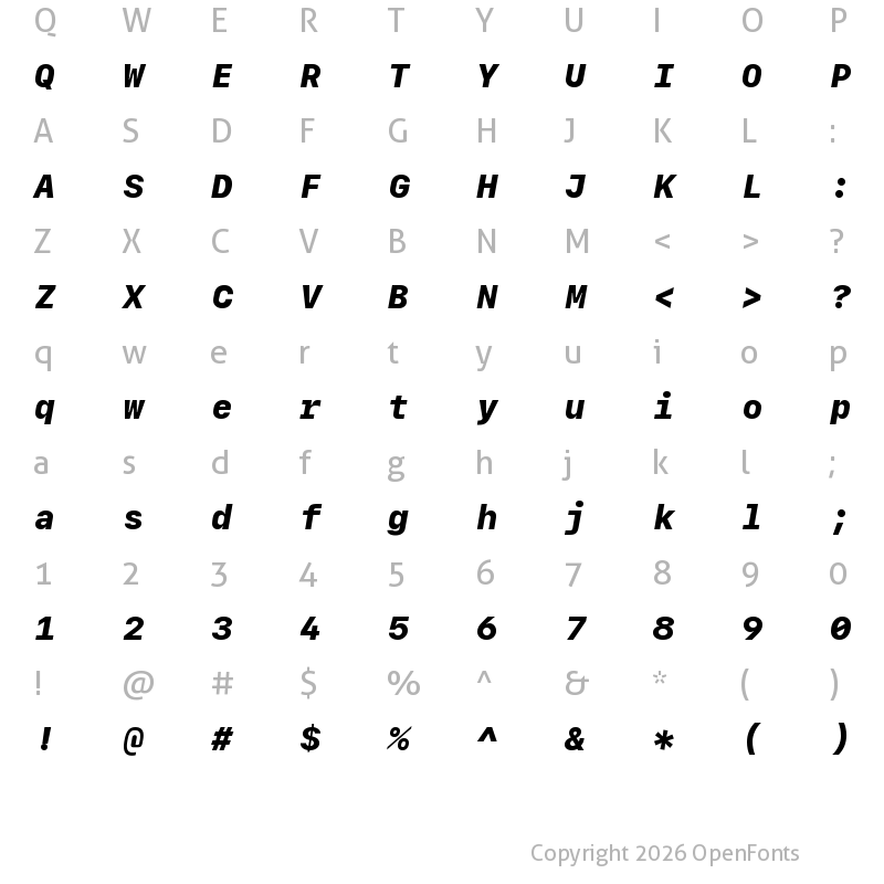 Character Map of SF Mono Heavy Italic