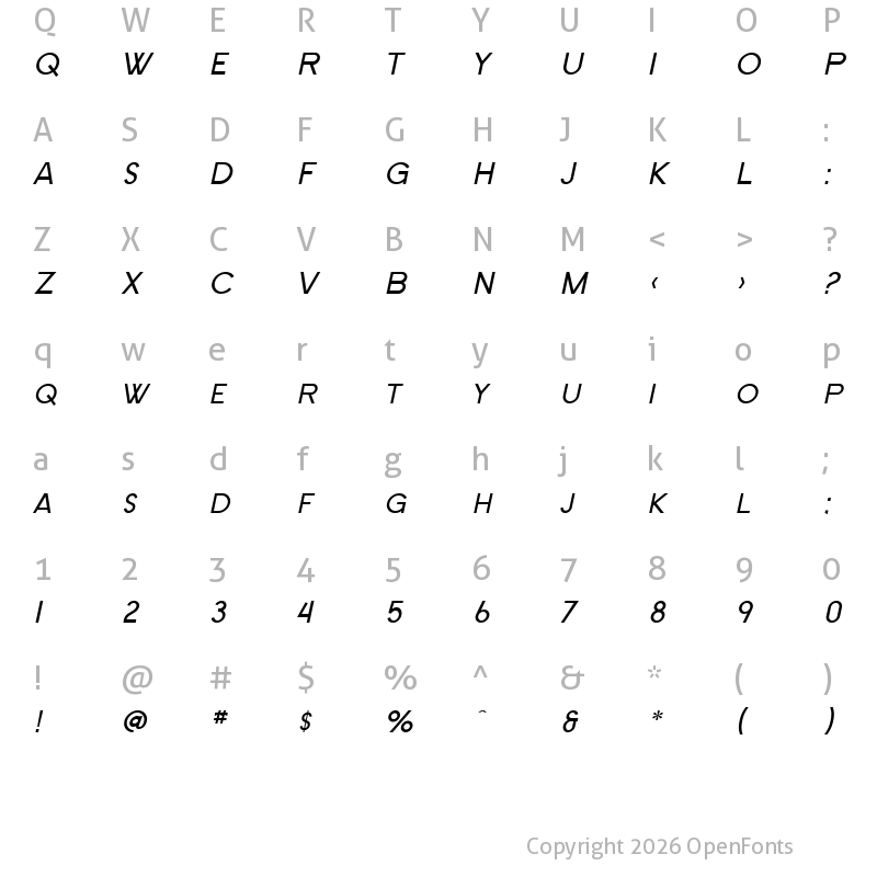 Character Map of SF New Republic SC Italic