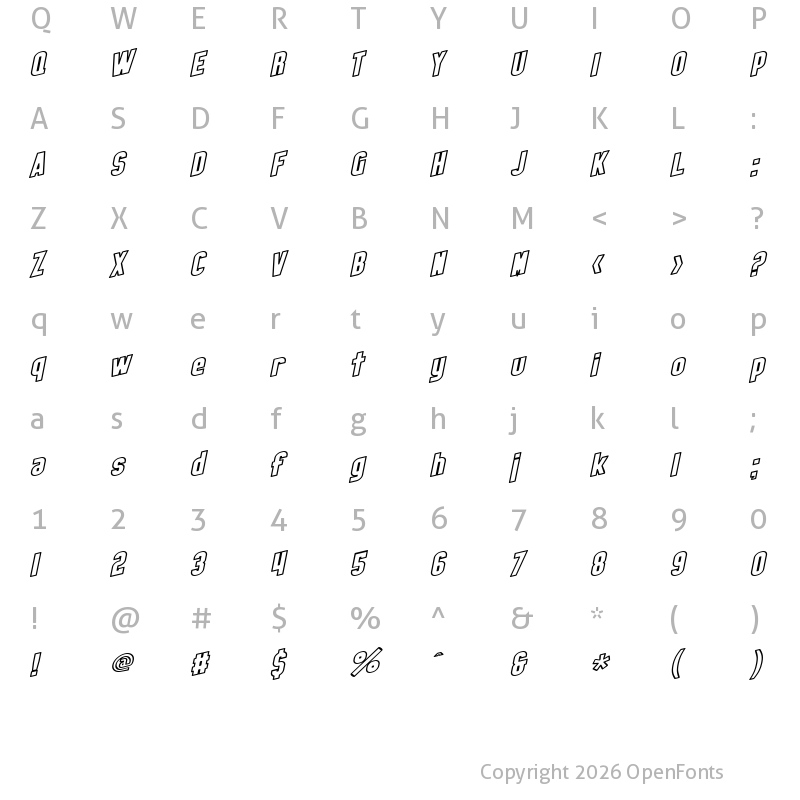Character Map of SF Obliquities Outline Bold