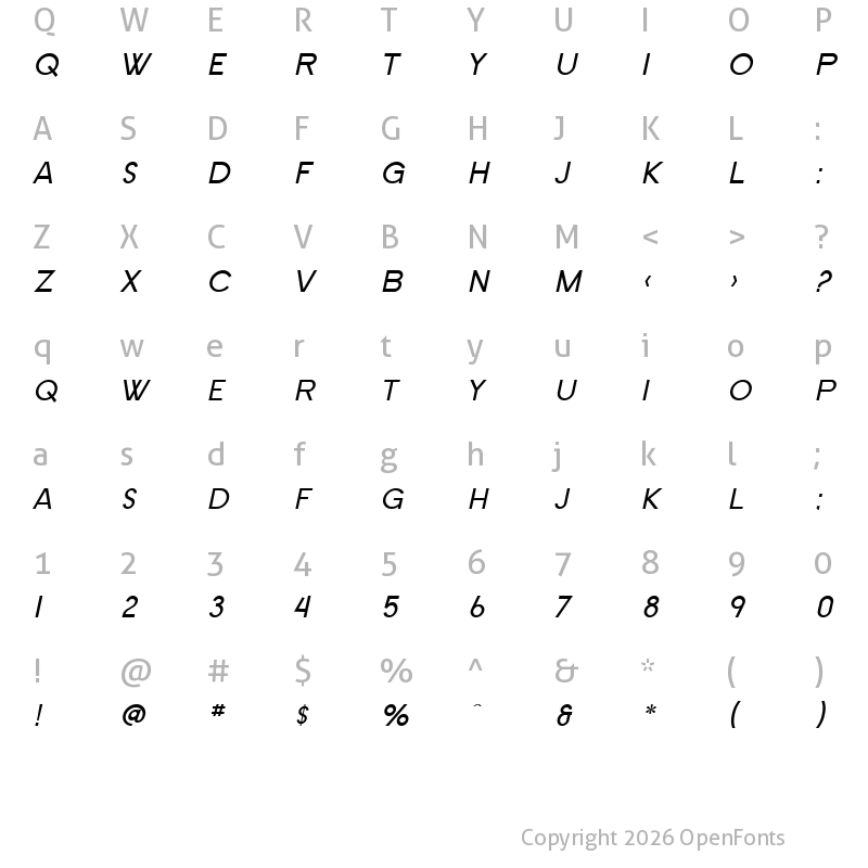 Character Map of SF Old Republic SC Italic