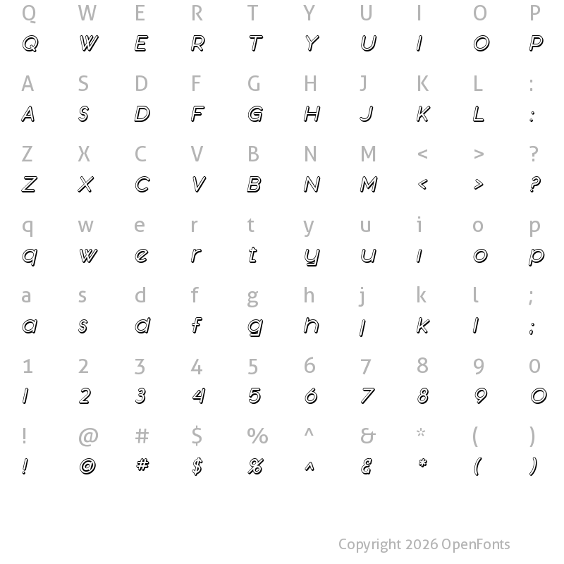 Character Map of SF Orson Casual Shaded Oblique