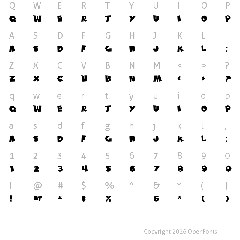 Character Map of SF Pale Bottom Extended Regular