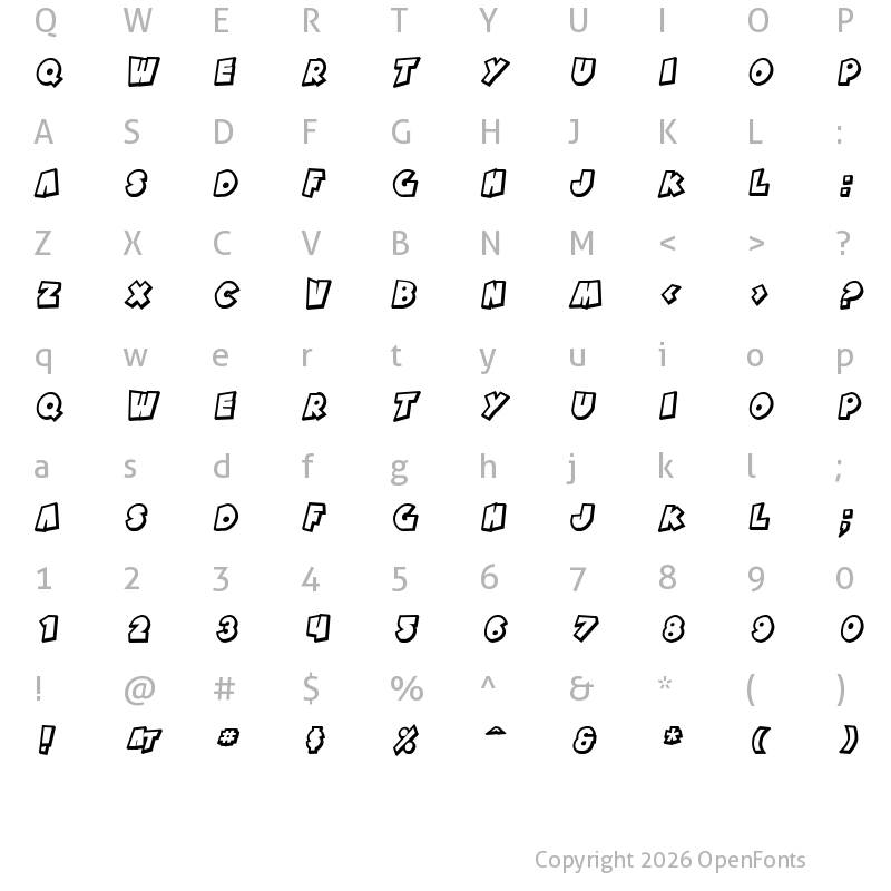 Character Map of SF Pale Bottom Shaded Oblique