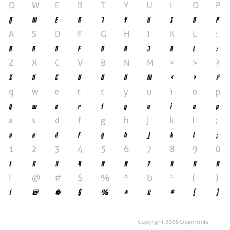 Character Map of SF Piezolectric Inline Oblique