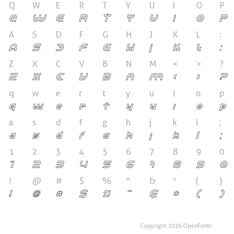 Character Map of SF Planetary Orbiter Outline Italic