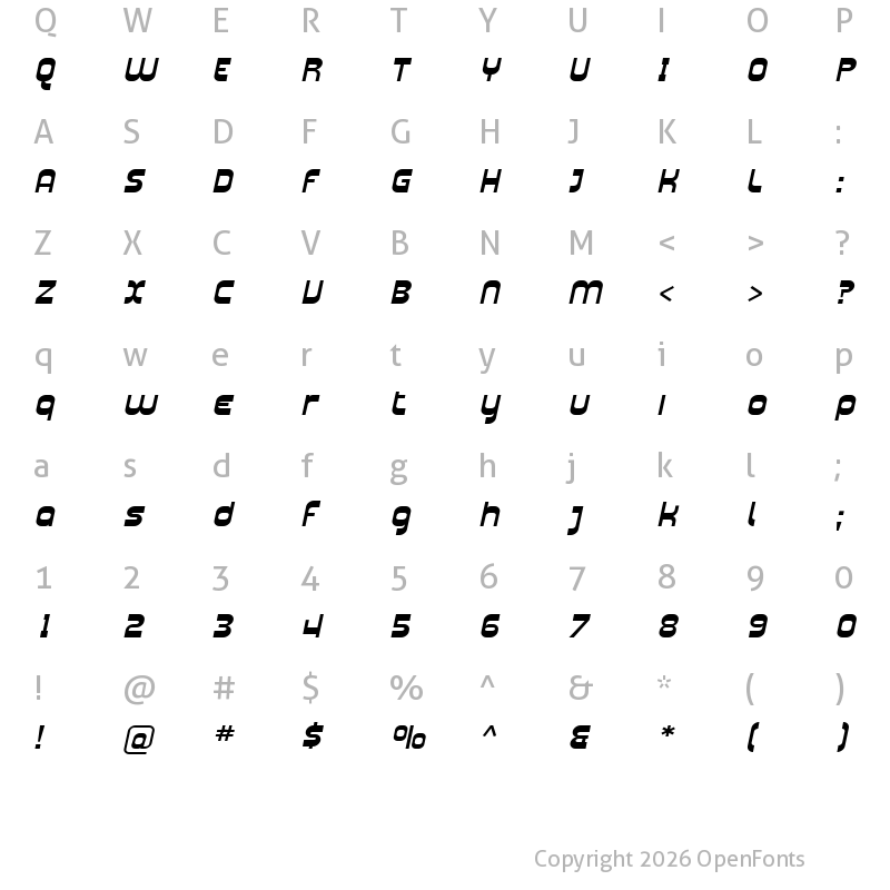 Character Map of SF Plasmatica Ext Italic