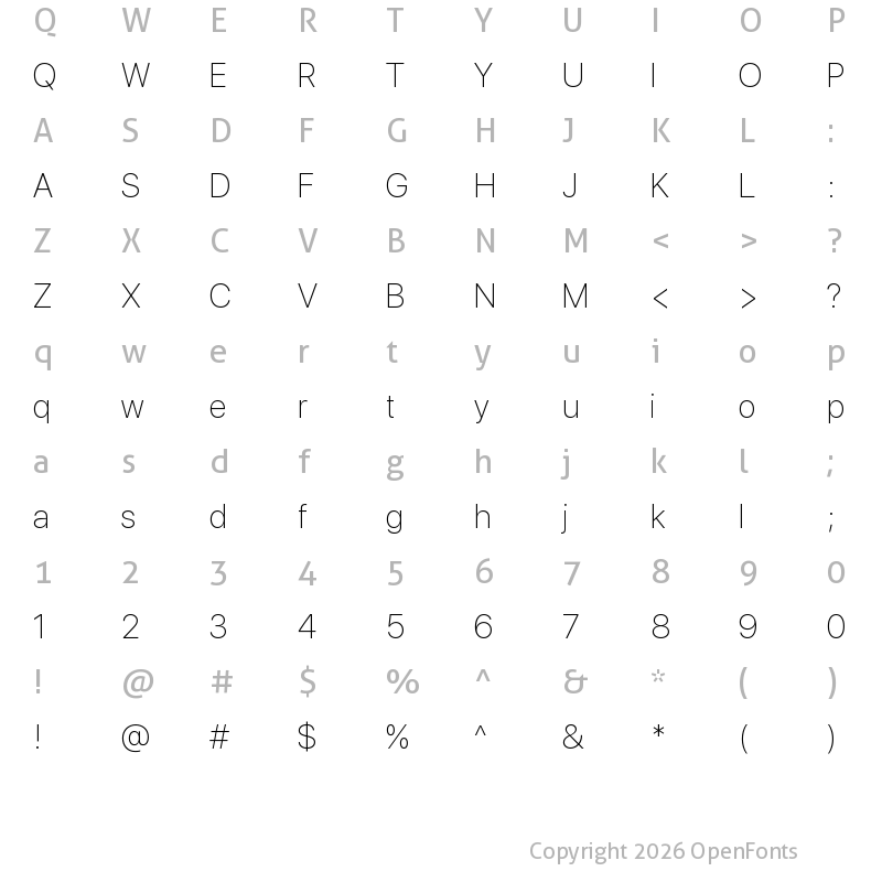 Character Map of SF Pro Display Thin