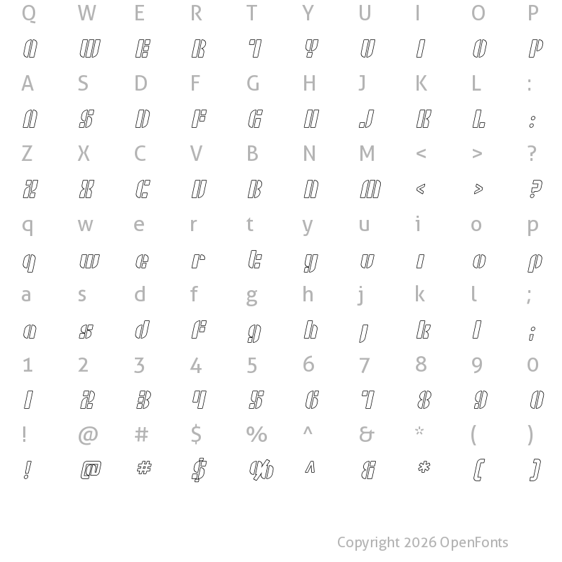 Character Map of SF RetroSplice Outline Regular