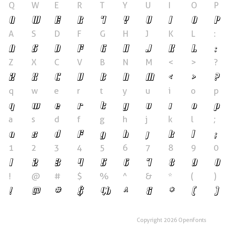 Character Map of SF RetroSplice Shaded Regular