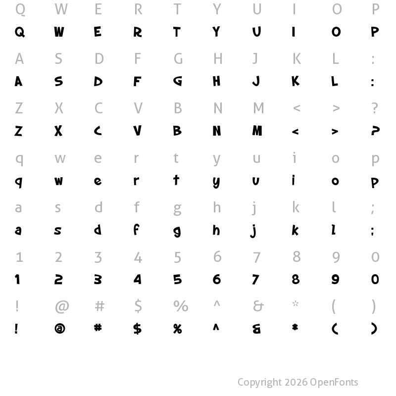 Character Map of SF Slapstick Comic Bold