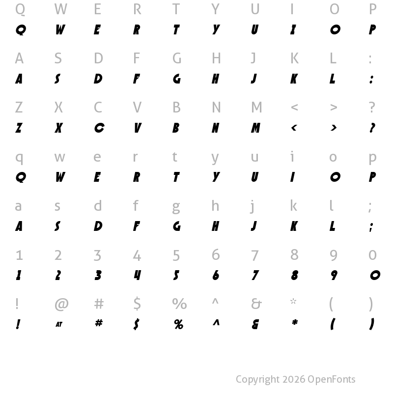 Character Map of SF Speakeasy Oblique